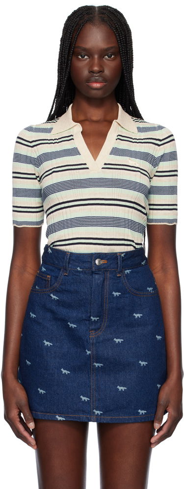 Polo skjorte MAISON KITSUNÉ Maison Kitsuné Fine Rib Striped Polo Flerfarvet | OW00203KT1122, 0