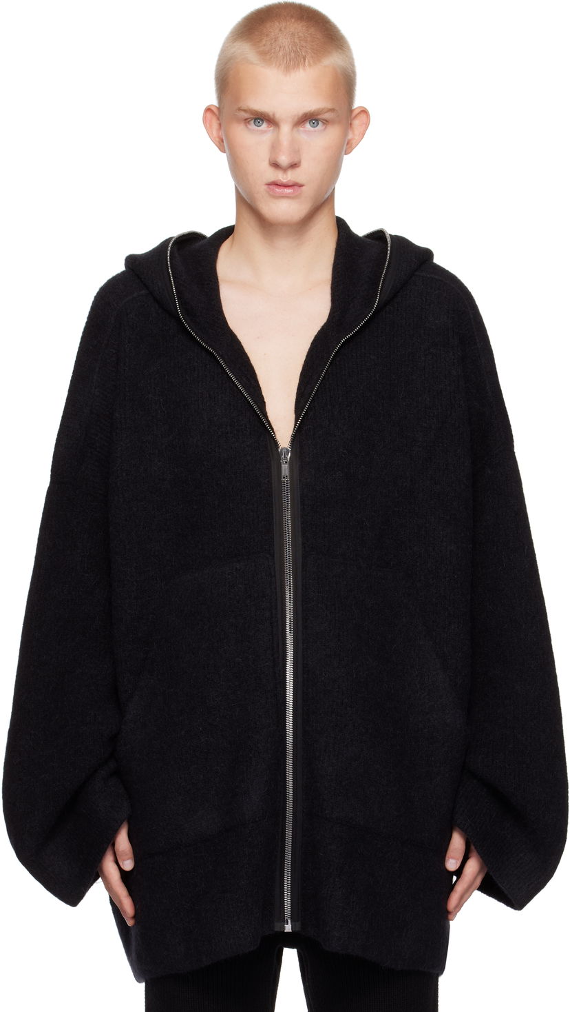 Sweatshirt Rick Owens Alpaca Knit Hoodie Sort | RR02D6689 KWP