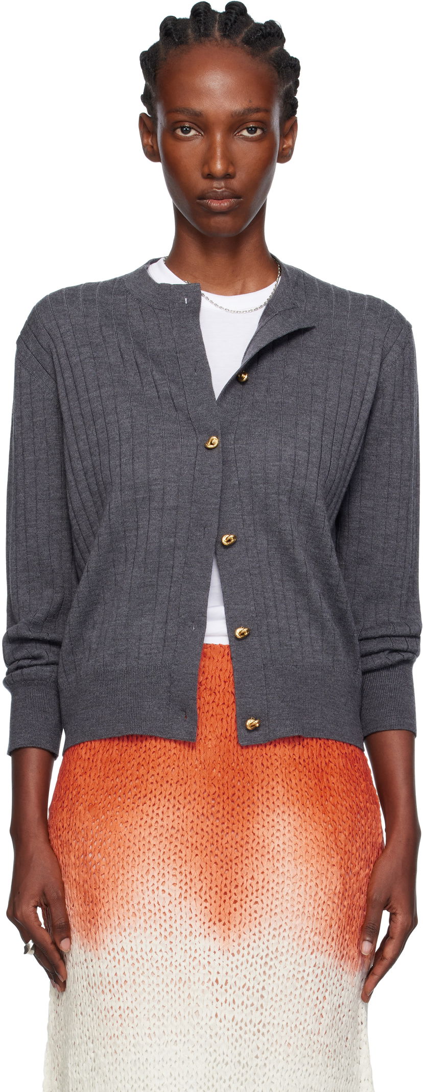 Sweater Bottega Veneta Bottega Veneta Wool Rib Knit Cardigan Grå | 835337 V5L70