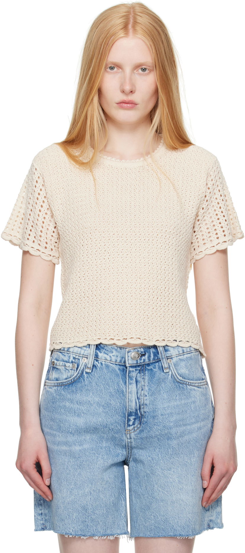 T-shirt rag & bone rag & bone Khloe Open Knit Short Sleeve T-shirt Beige | WAS25P016BR16