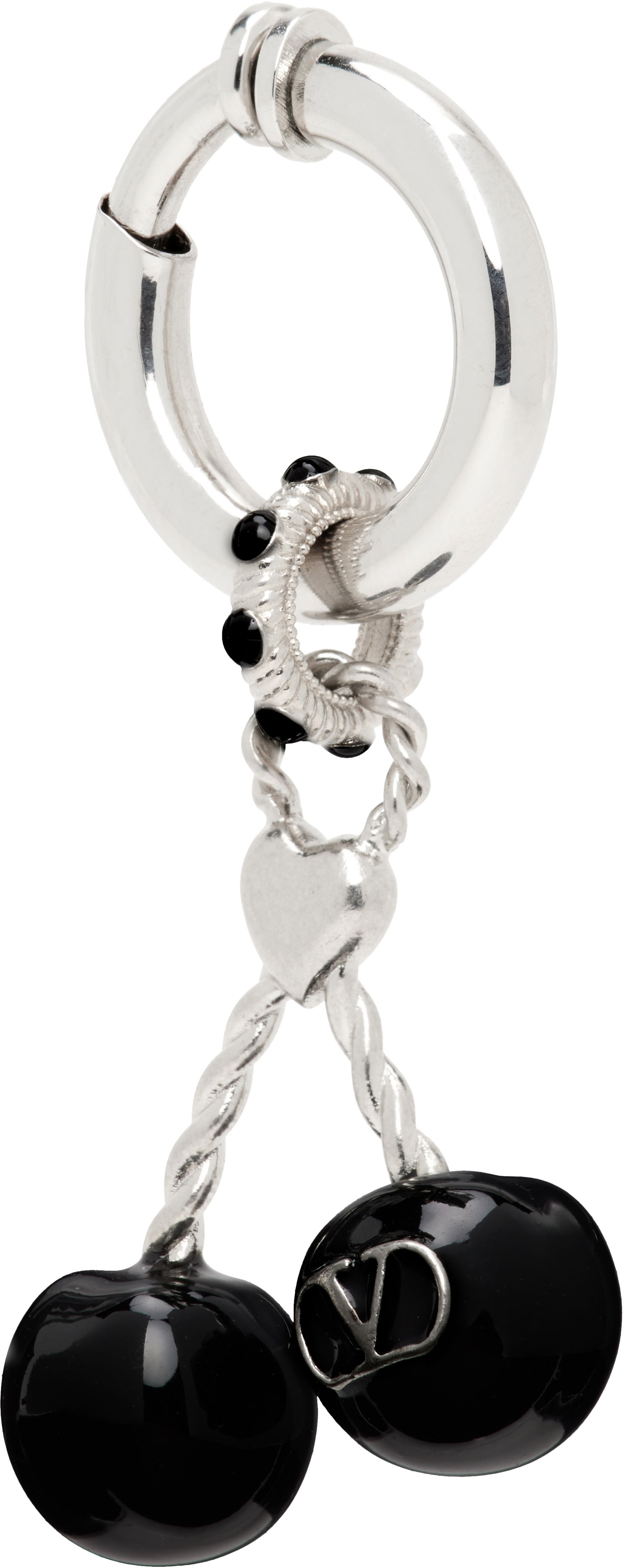 Øreringe Valentino Valentino Garavani Chez Valentino Silver-Tone & Black Onyx Cherry Clip-On Single Earring Metalisk | 7Y2J0AK1MJP, 1