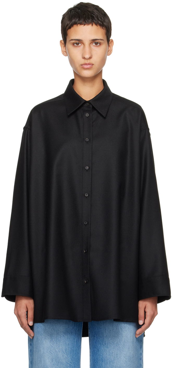 Skjorte The Row Oversized Wool Shirt Sort | 5927-W2107