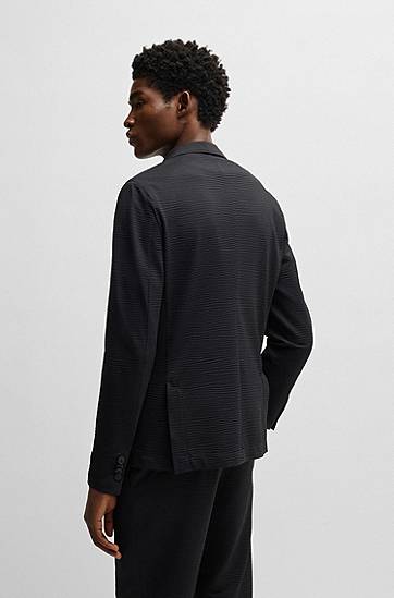 Jakke BOSS BOSS Slim-Fit Stretch Seersucker Suit Jacket Sort | 50540703, 1
