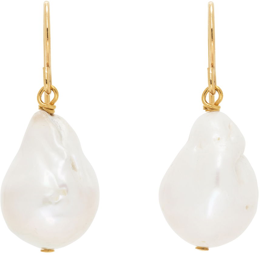 Øreringe Jil Sander Pearl Grainy Earrings "Gold & White" Hvid | J11VG0027_J12016, 0
