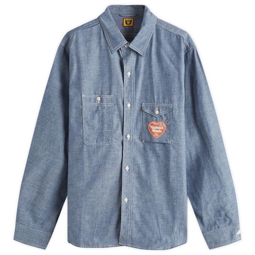 Skjorte Human Made Chambray Work Shirt Size Medium Blå | HM28SH004-BL