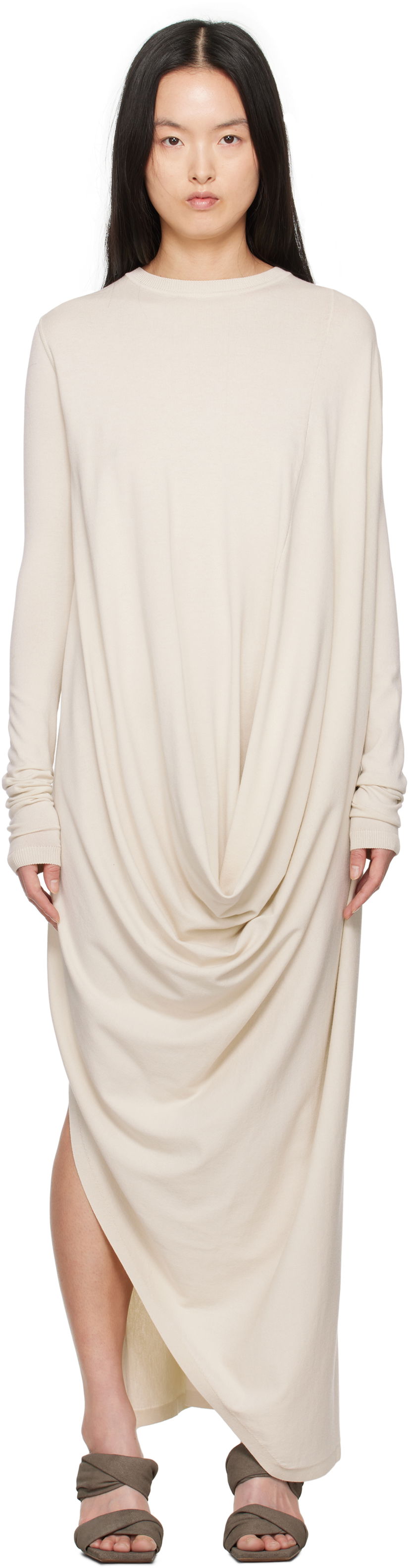 Kjole Rick Owens Rick Owens Hollywood Twisted Midi Dress Beige | RP01E7637 VI