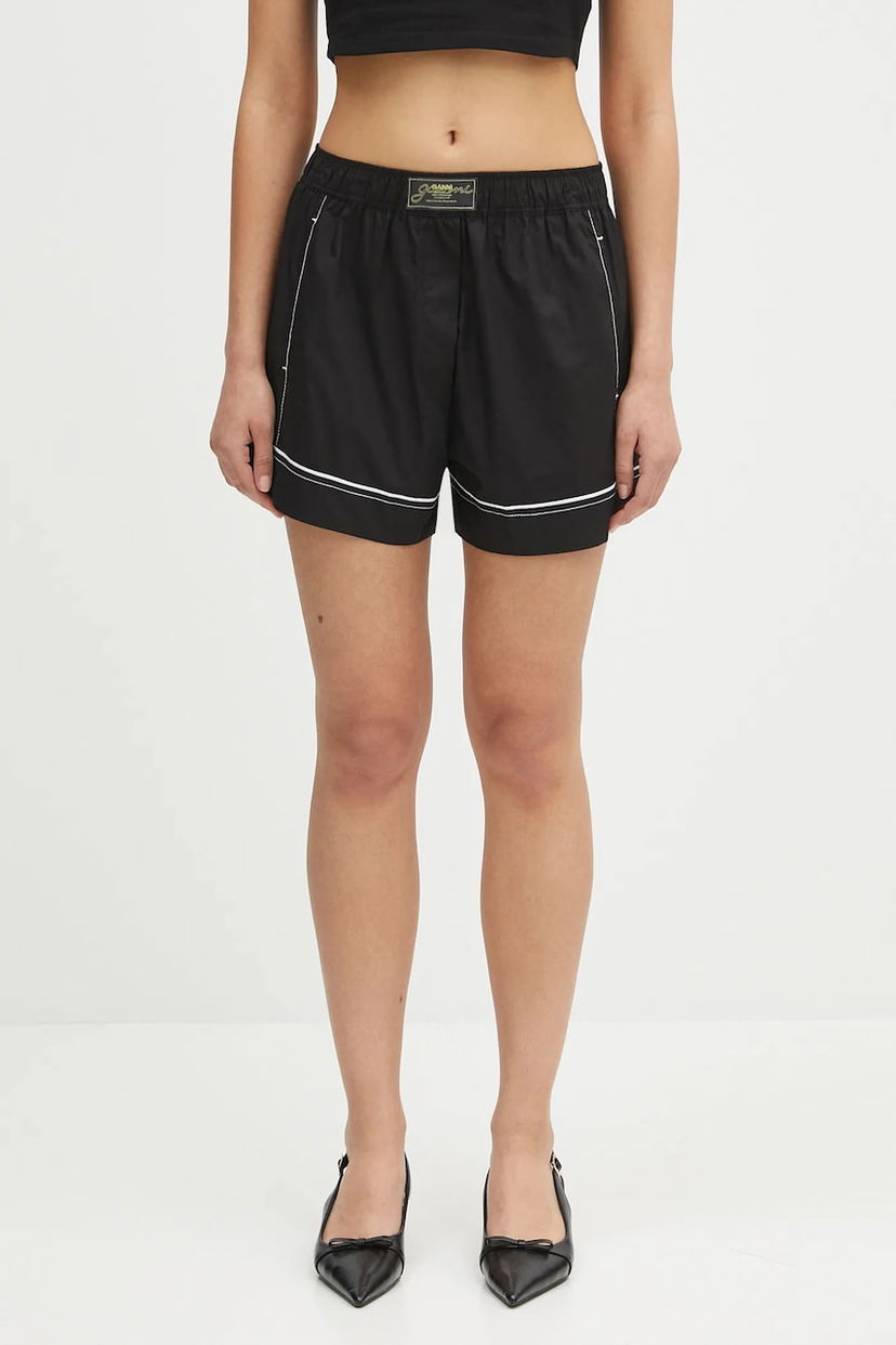 Shorts GANNI GANNI Cotton Poplin Elasticated High-Waist Shorts Sort | W0504