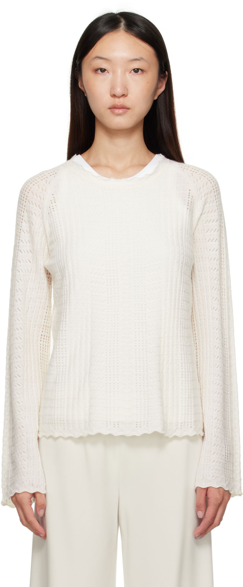 Sweater Loulou de Saison Loulou de Saison Greta Knit Sweater Hvid | GRETA