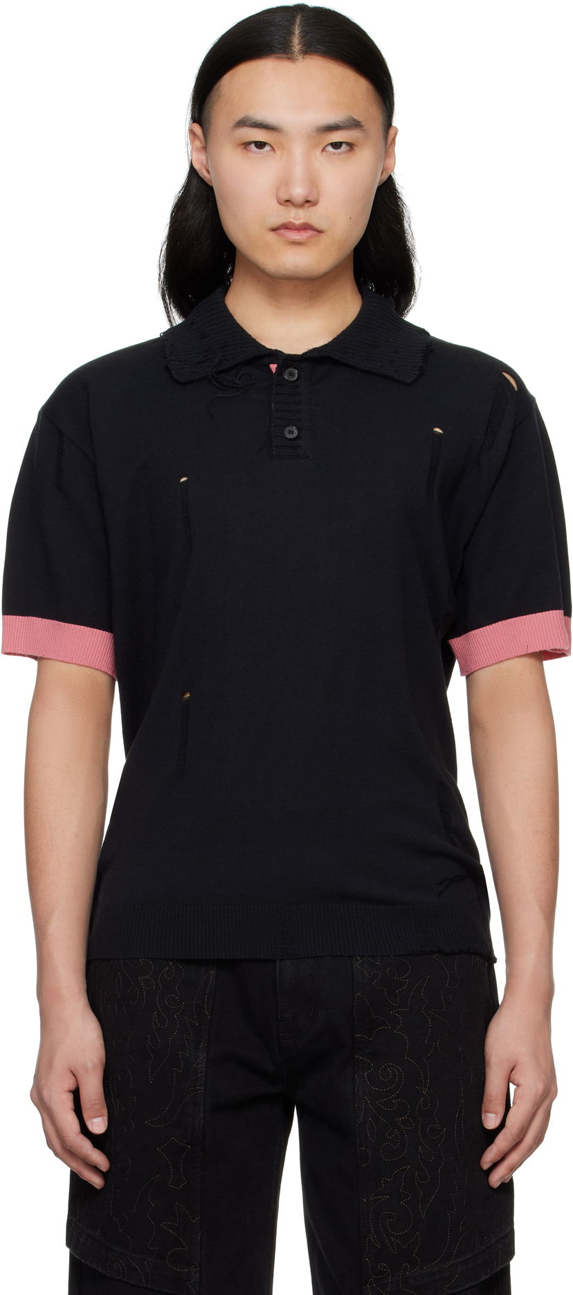 Polo skjorte Andersson Bell Andersson Bell Damaged Knit Polo Sort | atb1243m