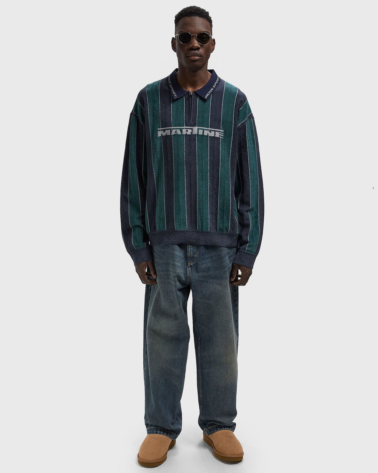 Polo skjorte Martine Rose Sporty Striped Long-Sleeve Half-Zip Terry Logo Polo Flerfarvet | 981YA20407-GRN, 1
