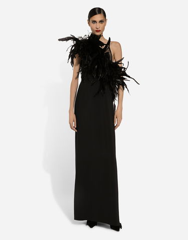 Kjole Dolce & Gabbana One-shoulder Stretch Cady Dress With Feathered Neckline Sort | F6JRFTFUIAHN0000, 1
