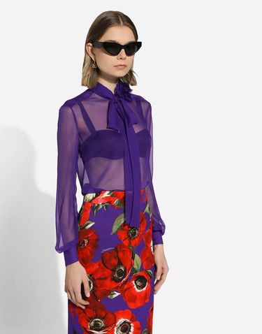 Skjorte Dolce & Gabbana Dolce & Gabbana Chiffon Blouse with Flower Detail Lilla | F5R65TFU1HWFA810, 3