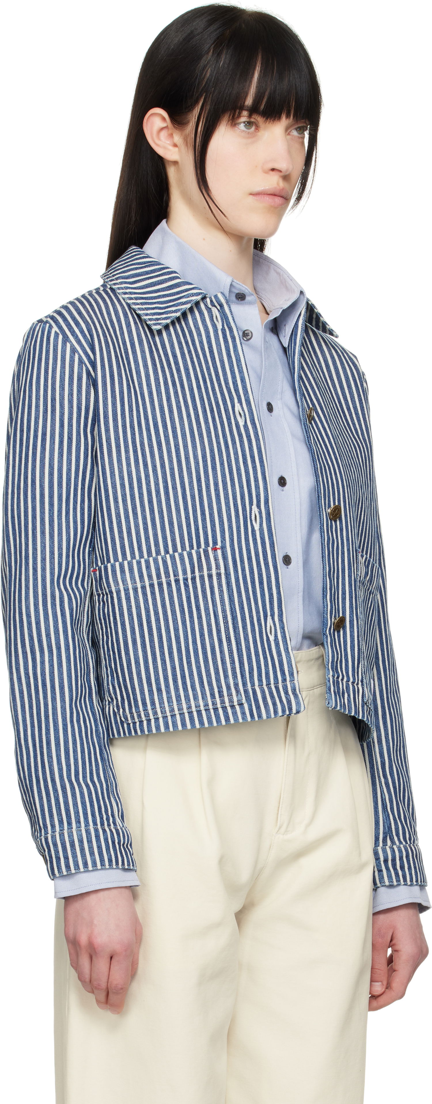 Jakke A.P.C. A.P.C. Frida Striped Cropped Denim Jacket Blå | COHHG-F32006, 1