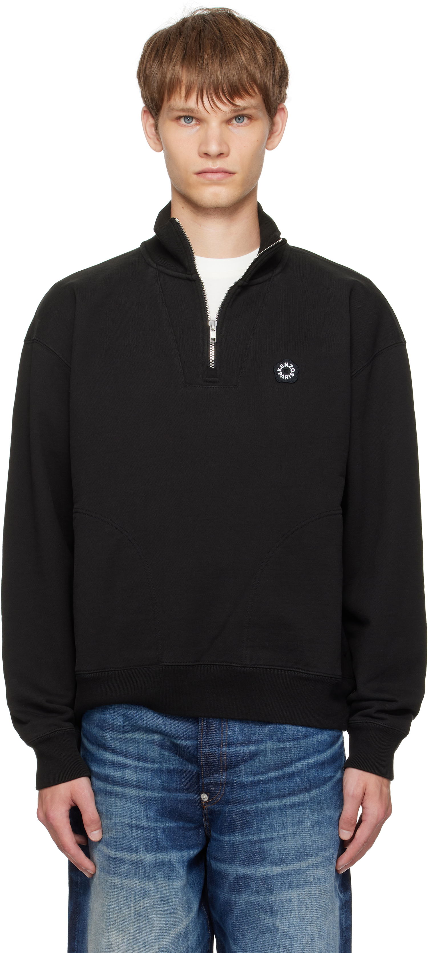 Sweatshirt KENZO Kenzo Paris 'Boke Flower 2.0' Embroidered Quarter-Zip Sweatshirt Sort | FF55SW2414MC, 0