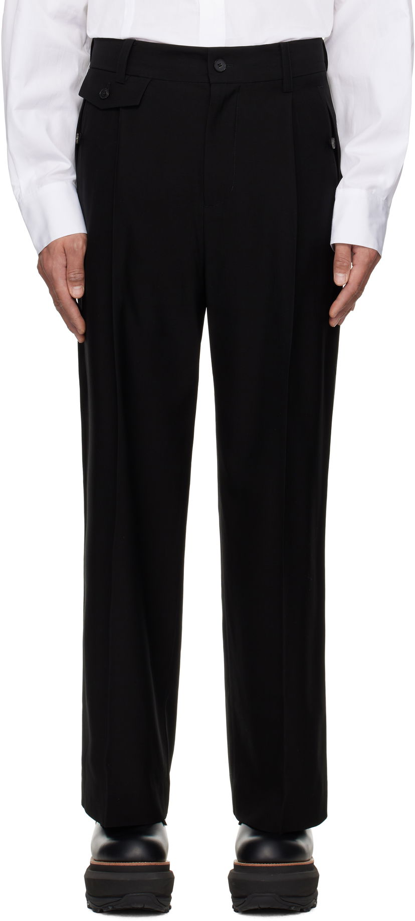 Bukser Feng Chen Wang Feng Chen Wang Slashed Wide Leg Trousers Sort | FUS19TR27B