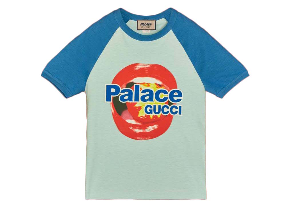 T-shirt Palace Gucci x Printed Cotton Jersey T-shirt Light Blue Blå | 720353 XJE1D 4754, 0