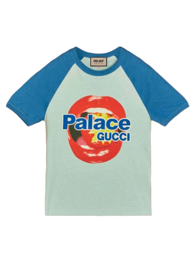 T-shirt Palace Gucci x Printed Cotton Jersey T-shirt Light Blue Blå | 720353 XJE1D 4754