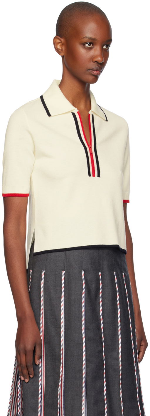 Polo skjorte Thom Browne Thom Browne Wool Zip Polo Hvid | FKP109B-Y1037, 1