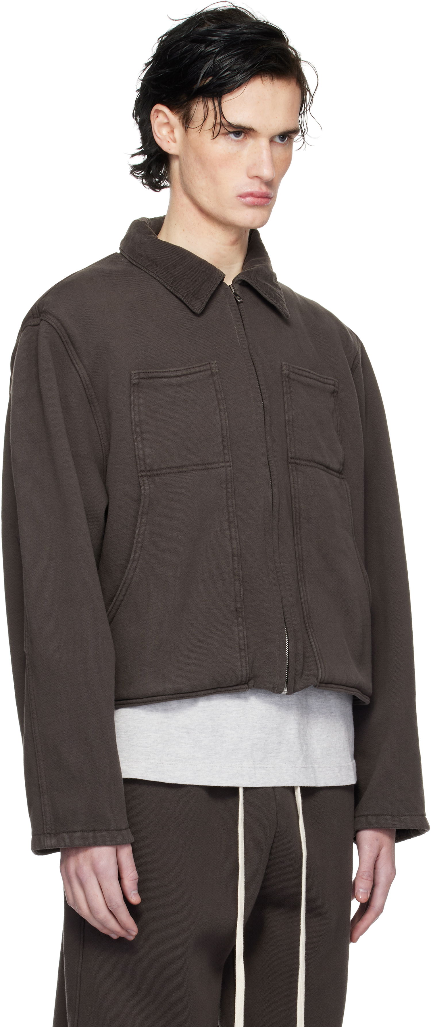 Sweatshirt LES TIEN Utility Cropped Jacket Grå | CF-1097, 1