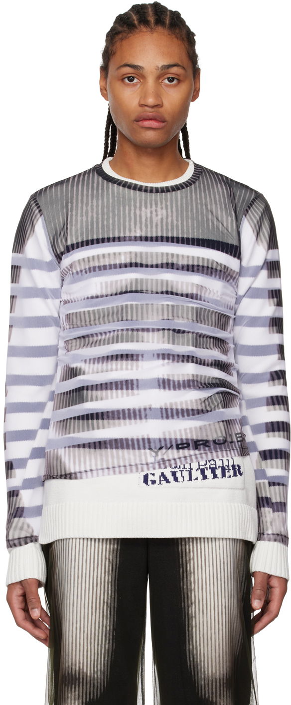 Sweater Y/PROJECT Striped Knit Sweater Hvid | YPJPGMPULL1-S23