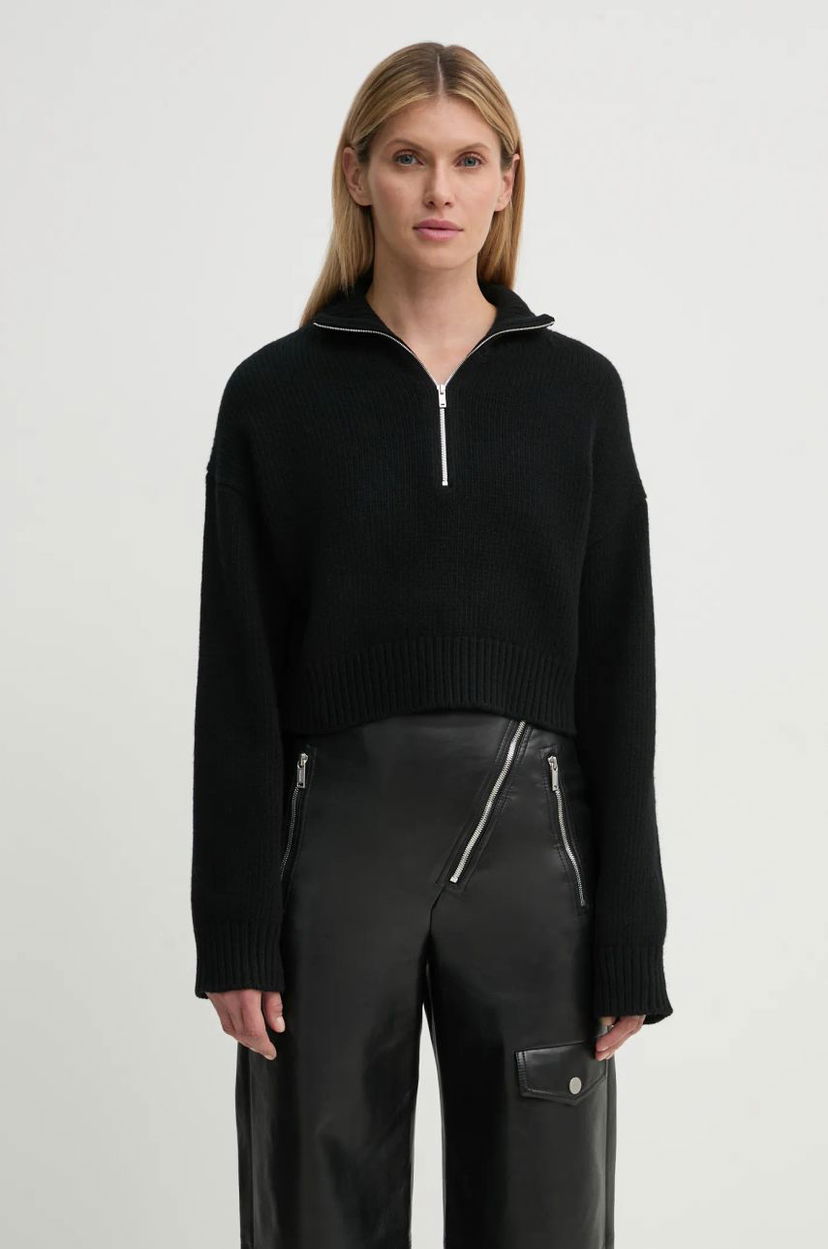 Sweater Nanushka SONORE Half-Zip Cropped Sweater Sort | NW24FWSW42500