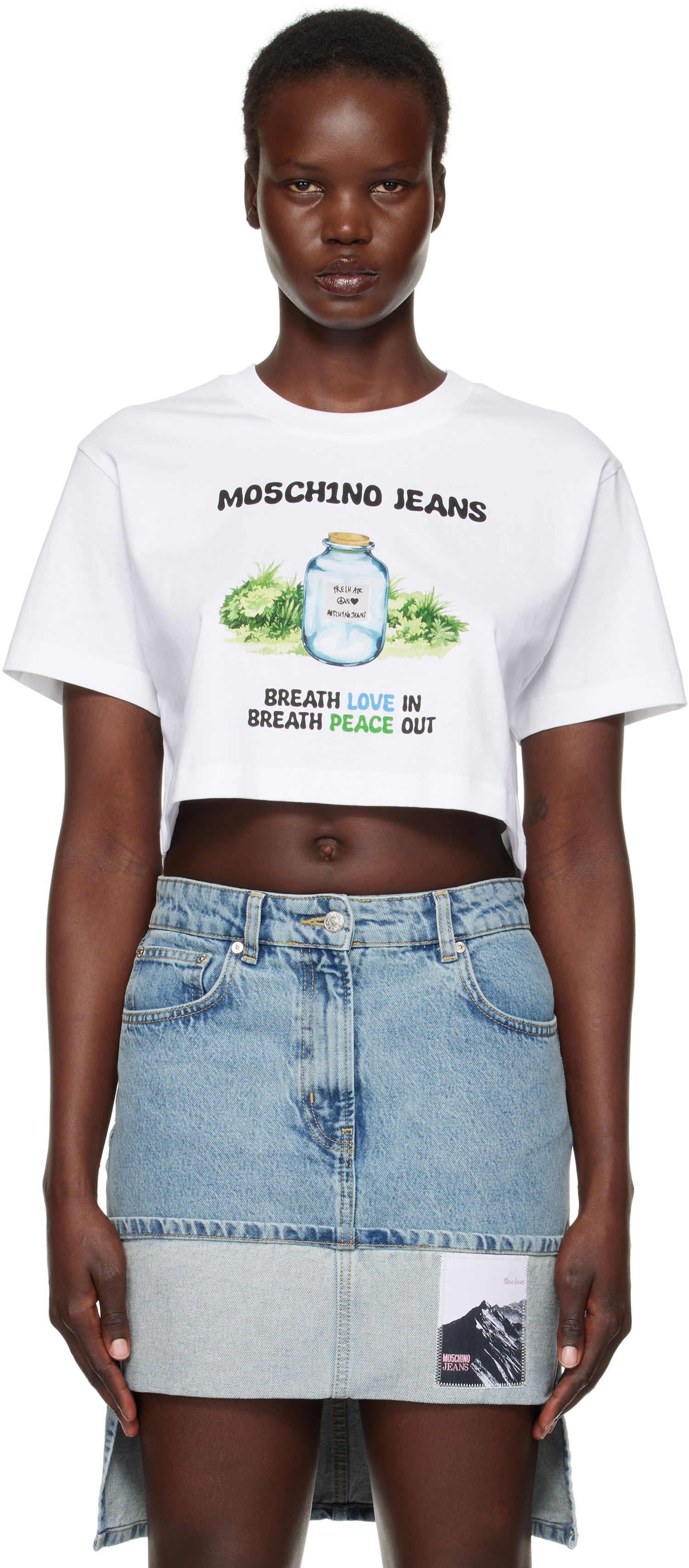 Nederdel Moschino Moschino Jeans Cotton Jersey Cropped T-Shirt Blå | 251K10706, 0