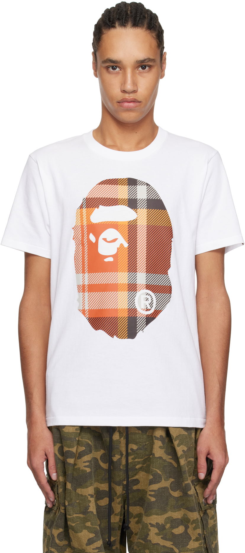 T-shirt BAPE A Bathing Ape Check Big Ape Head T-Shirt Hvid | 001TEK801046M