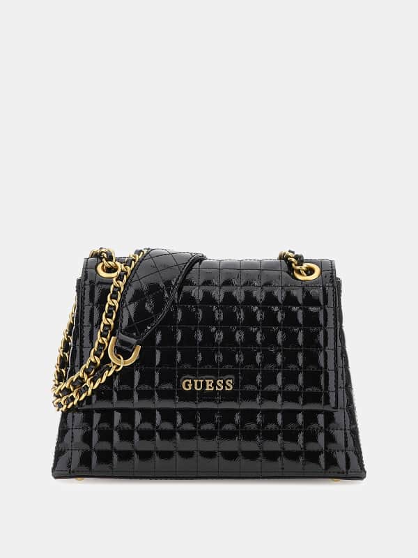 Skuldertaske GUESS Tia Patent Leather Crossbody Bag Sort | HWQP9187210, 0