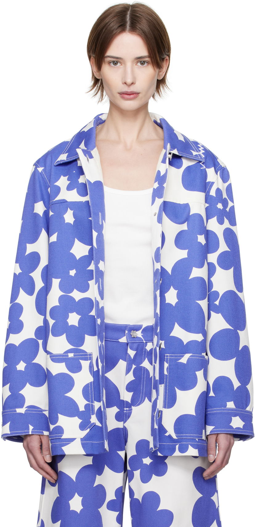 Jakke Marni Marni Dillies Print Jacket Blå | JKMA0347S0 UTC462