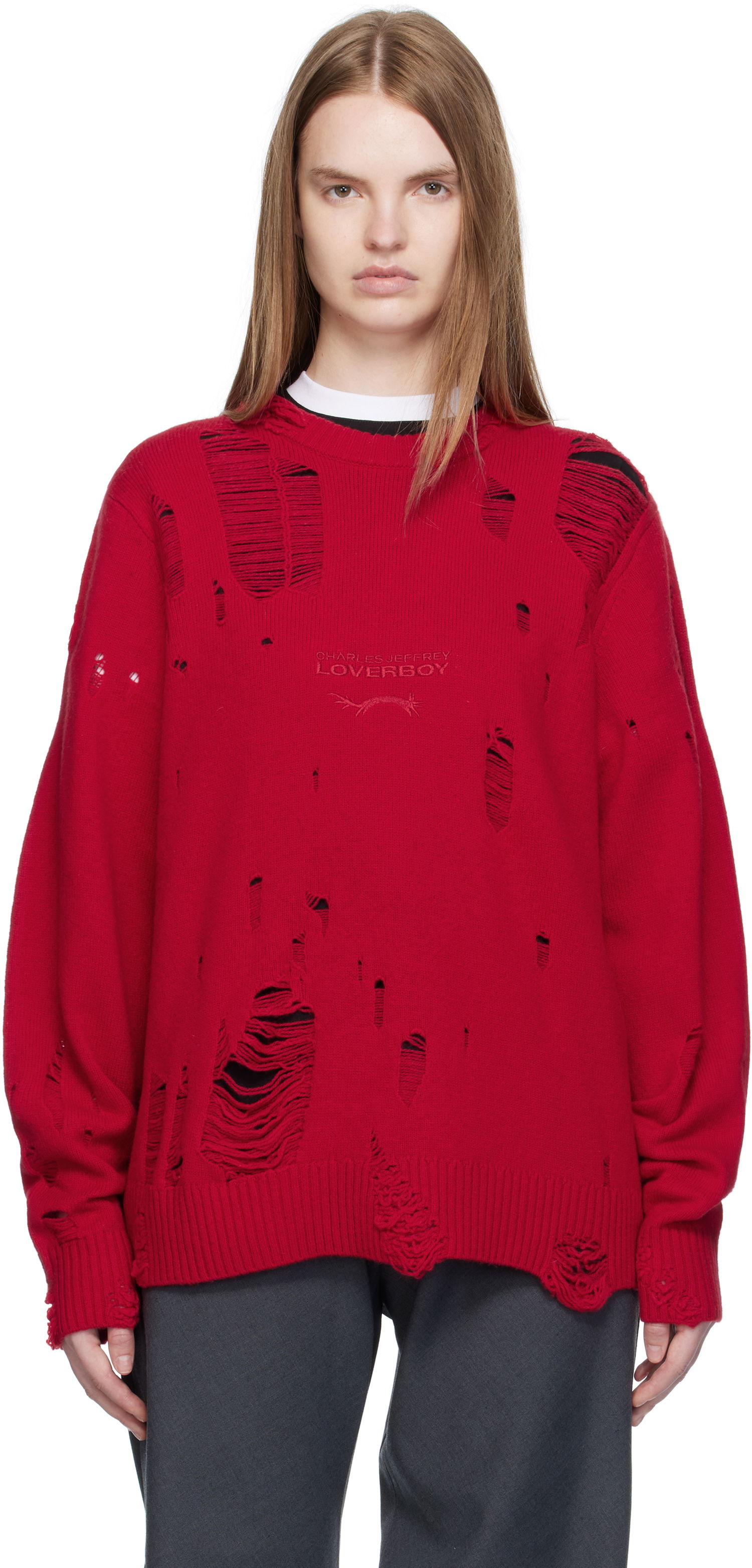 Sweater Charles Jeffrey Loverboy Charles Jeffrey LOVERBOY Distressed Logo Sweater Rød | 52090102, 0