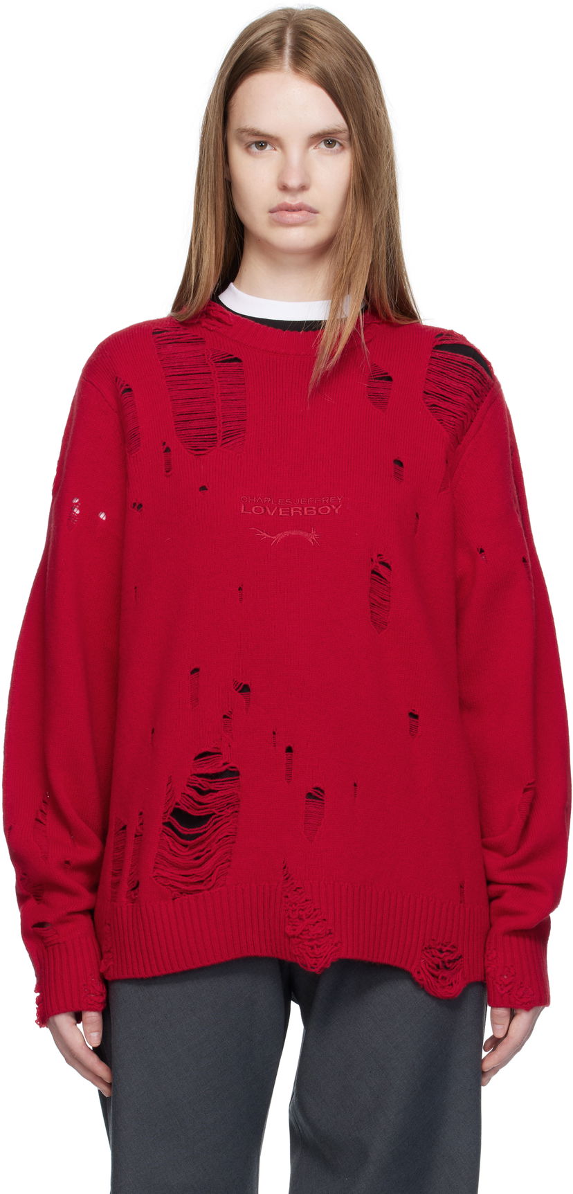 Sweater Charles Jeffrey Loverboy Charles Jeffrey LOVERBOY Distressed Logo Sweater Rød | 52090102