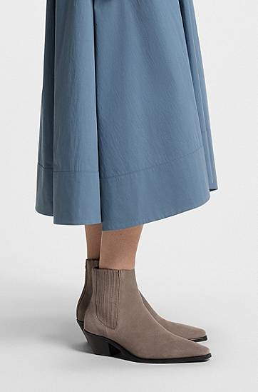 Frakker BOSS Suede Ankle Boots with Cuban Heel Grå | 50548781, 1