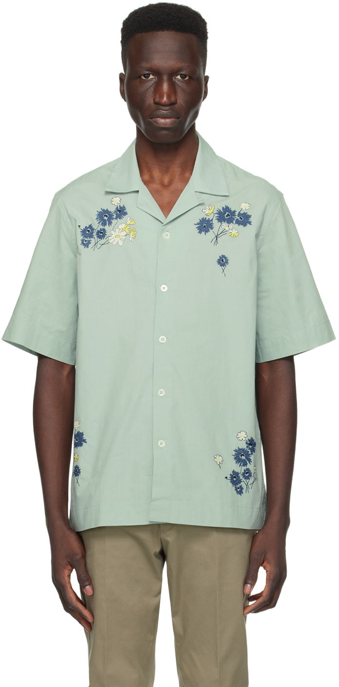 Skjorte Paul Smith Paul Smith Embroidered Flowers Resort Shirt Grøn | M1R-905UE-M01592-33