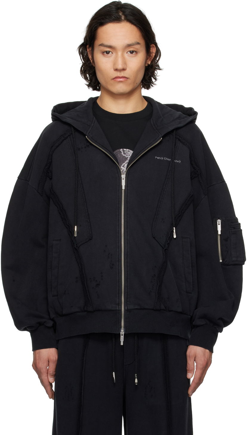 Sweatshirt Feng Chen Wang Feng Chen Wang Deconstruction Zip-Up Hoodie Sort | FUS19HD01