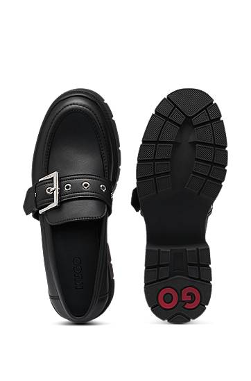 Sneakers og sko BOSS Faux-leather loafers with buckle strap Sort | 50538616, 1