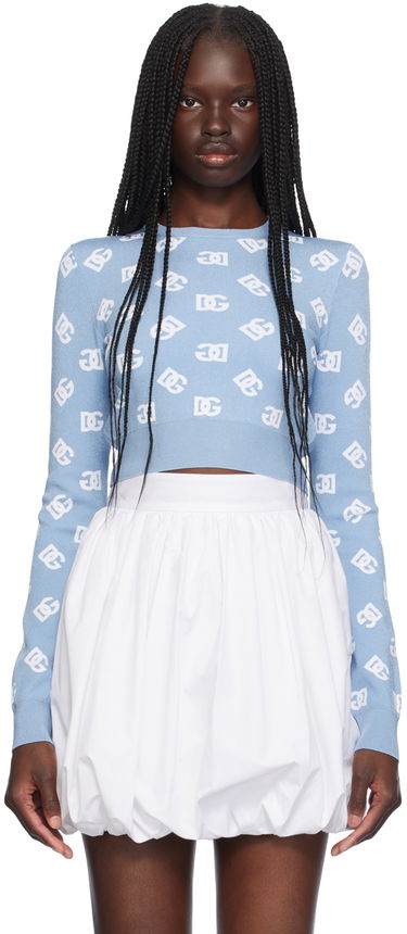 Sweater Dolce & Gabbana Dolce&Gabbana Cropped Jacquard Logo Sweater Blå | FXI12T JFMGT, 0