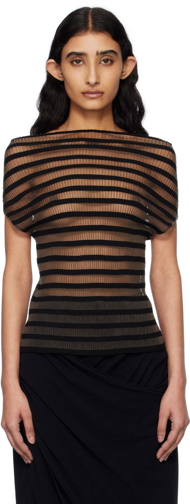 T-shirt Jean Paul Gaultier Jean Paul Gaultier 'The Marinière' Striped Sheer Top Sort | 25/34-F-TO273-M088-00, 0