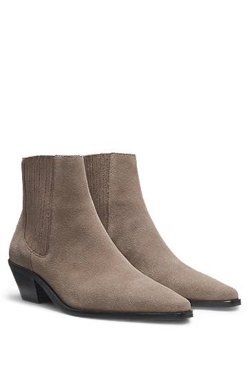 Frakker BOSS Suede Ankle Boots with Cuban Heel Grå | 50548781, 0