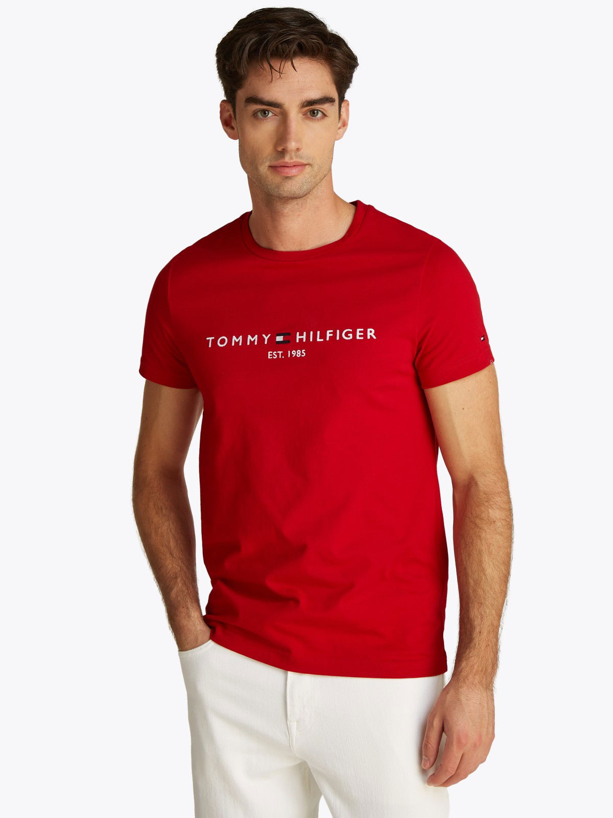 T-shirt Tommy Hilfiger Tommy Hilfiger Logo T-Shirt Rød | MW0MW11797XLD, 0