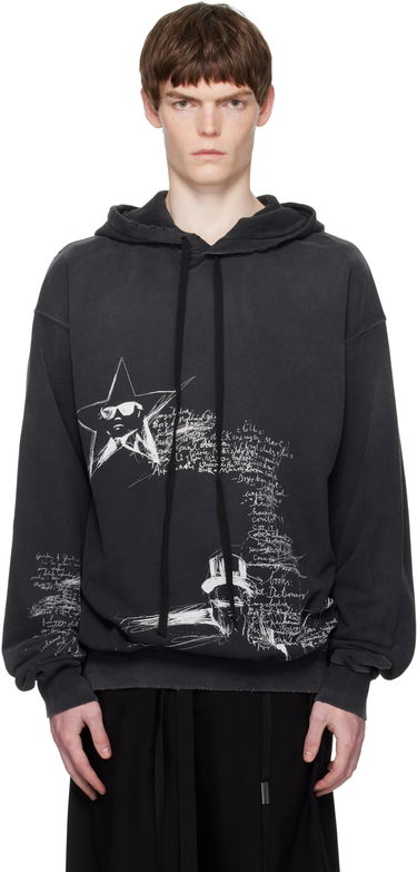 Sweatshirt Ann Demeulemeester Ann Demeulemeester Olly Sketchbook High-Comfort Hoodie Sort | B0012870-FA639-098, 0