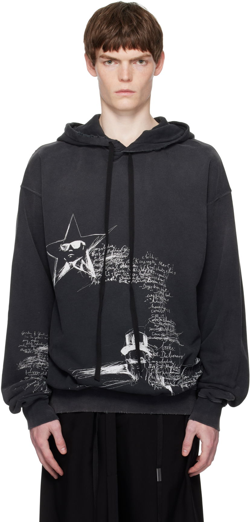 Sweatshirt Ann Demeulemeester Ann Demeulemeester Olly Sketchbook High-Comfort Hoodie Sort | B0012870-FA639-098