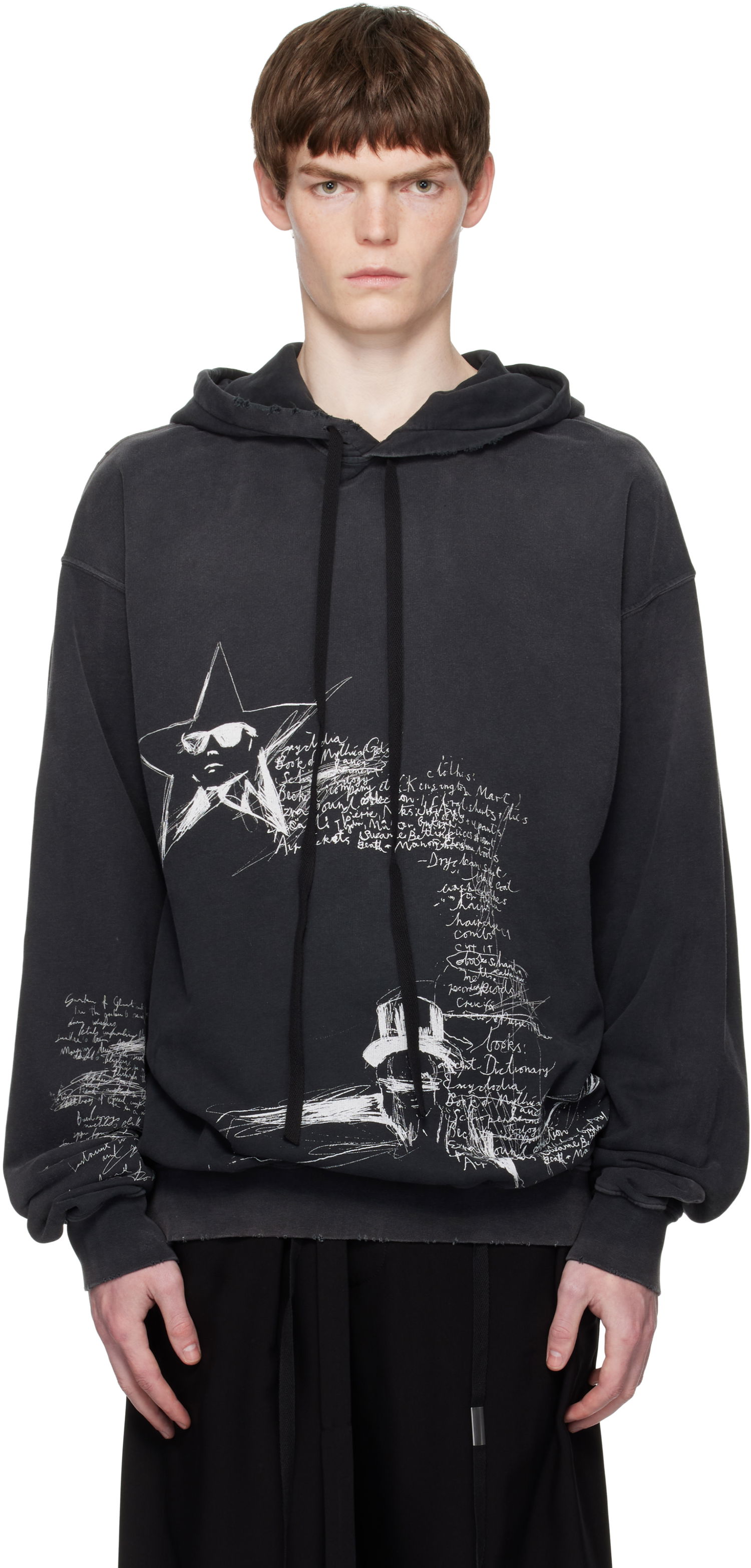 Sweatshirt Ann Demeulemeester Ann Demeulemeester Olly Sketchbook High-Comfort Hoodie Sort | B0012870-FA639-098, 0