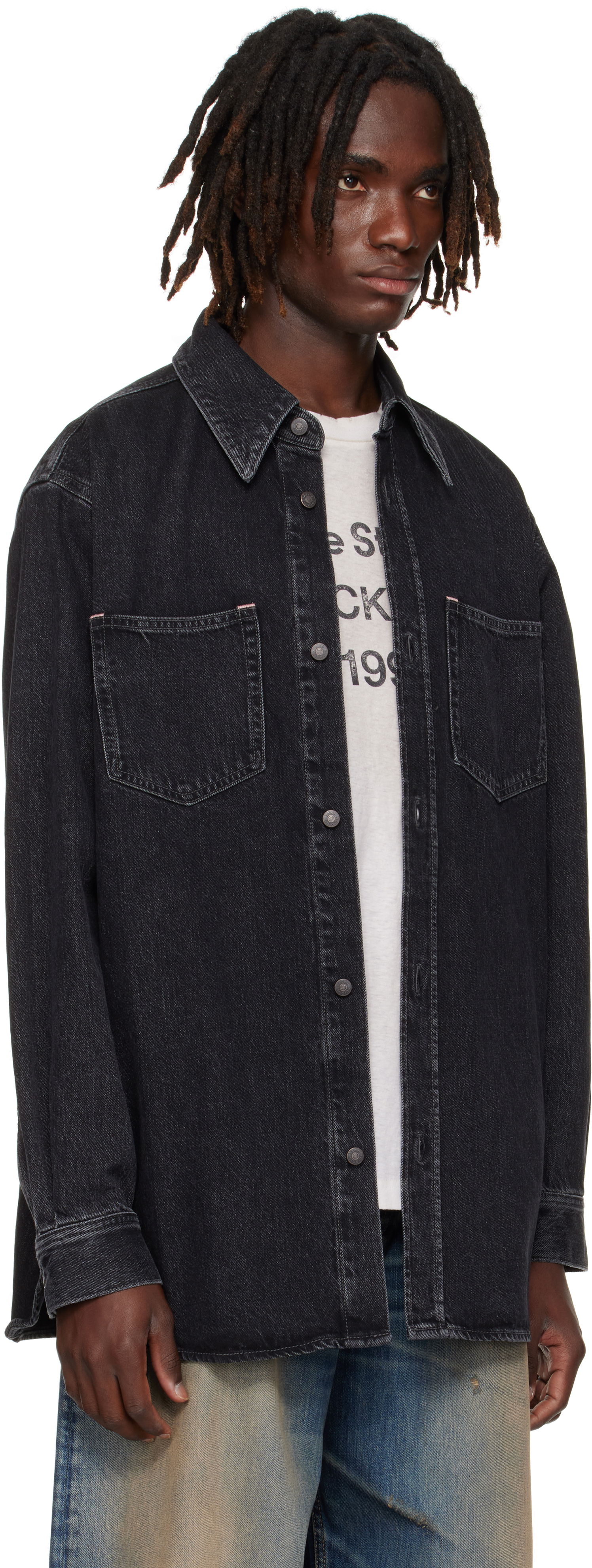 Skjorte Acne Studios Button-Up Denim Shirt Sort | CB0082-, 1