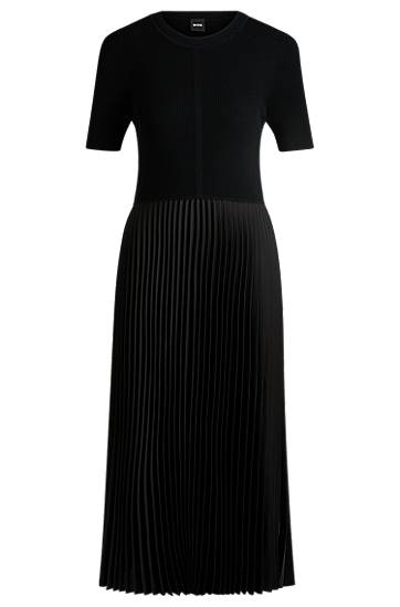 Kjole BOSS Knit Dress with Pleated Skirt Sort | 50535658, 0
