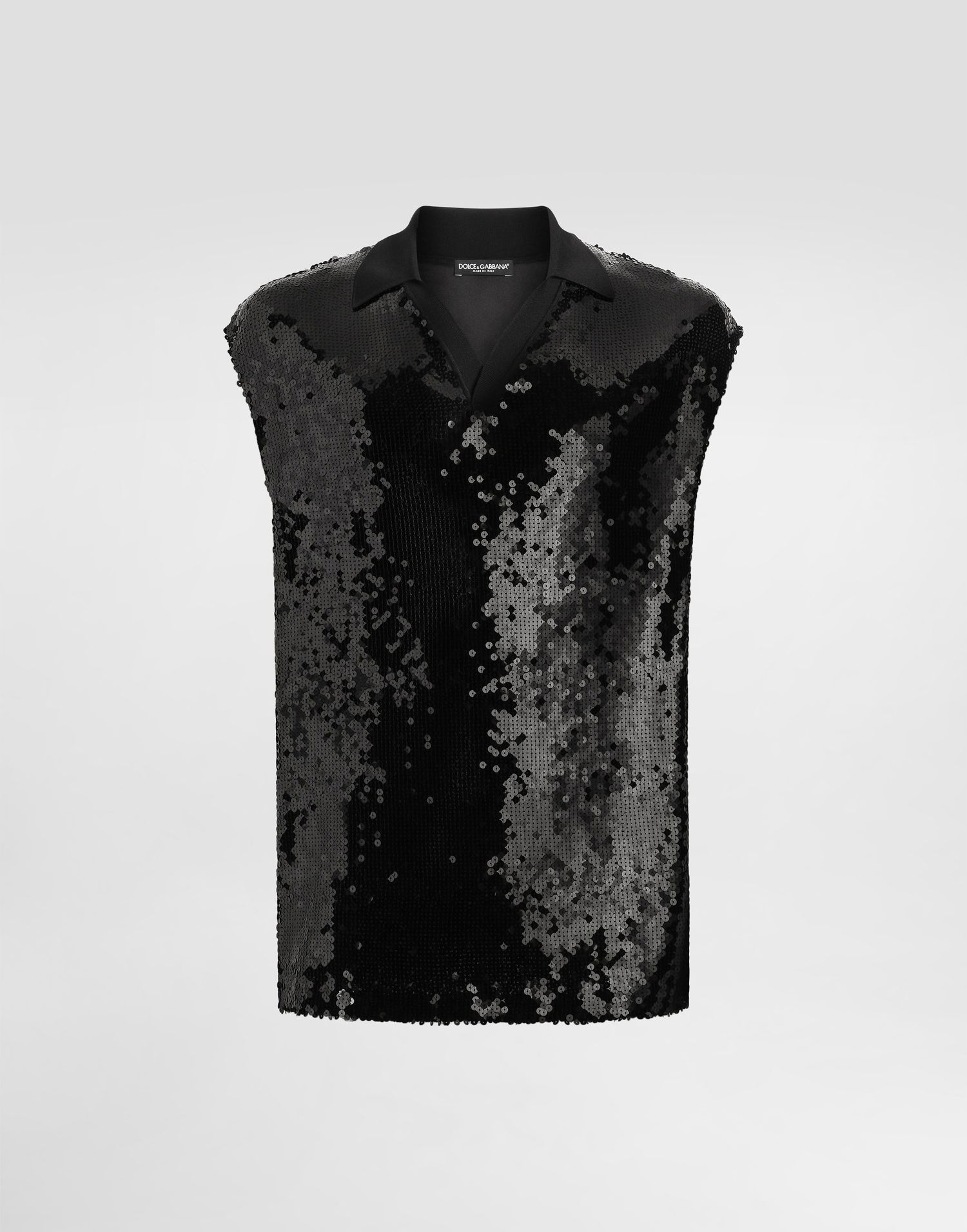 Polo skjorte Dolce & Gabbana Dolce & Gabbana Men's Sequined Sleeveless Polo Sort | G8ST8TFLSEPN0000, 0