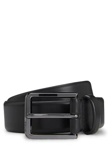 Bælter BOSS Italian-leather belt with polished gunmetal buckle Sort | 50537174, 0