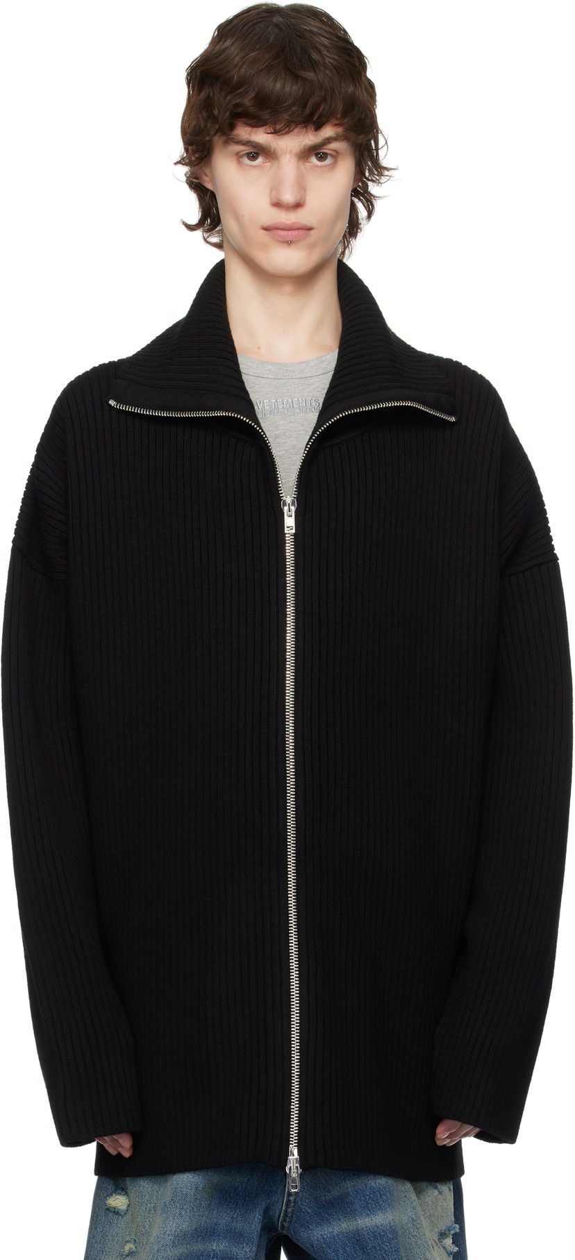 Sweater VETEMENTS VETEMENTS Zip-Up Ribbed Knit Sweater Sort | UA66KN170B