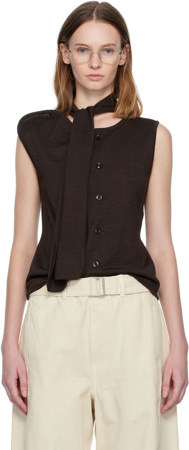 Sweater LEMAIRE Asymmetrical Sleeveless Cardigan Brun | TO1485 LK087, 0