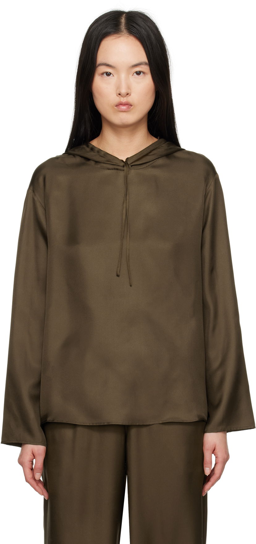 Sweatshirt Loulou de Saison Loulou de Saison Nuka Silk Hoodie Grøn | NUKA