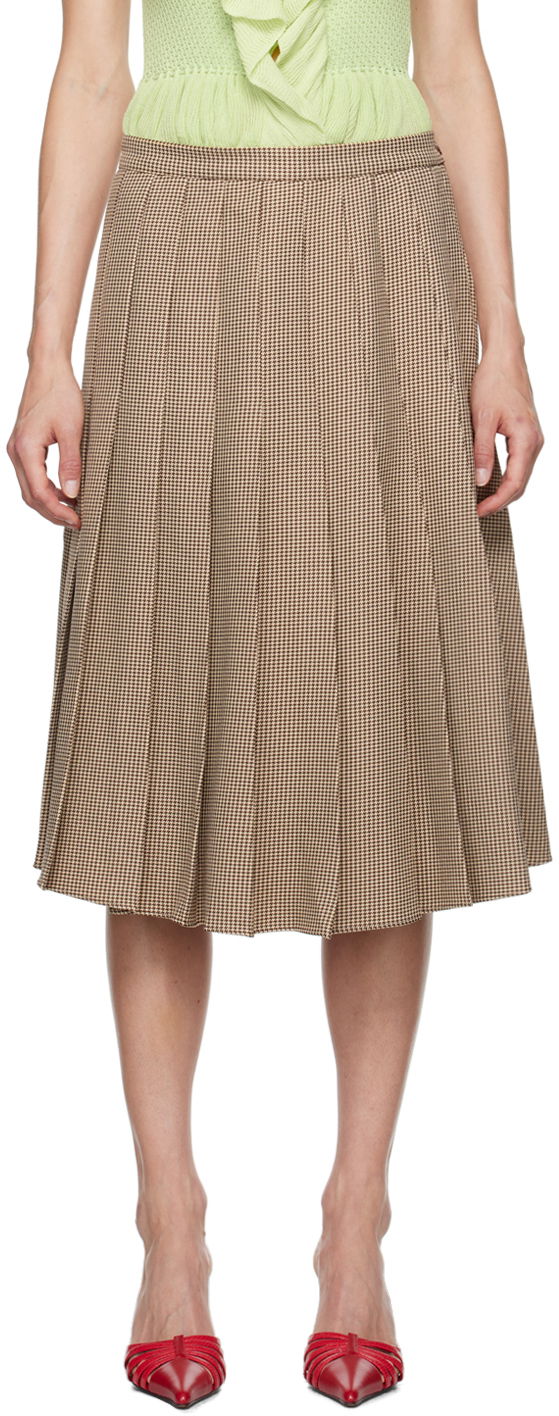 Nederdel GUIZIO Guizio Gibson Houndstooth Pleated Midi Skirt Brun | P24305W087